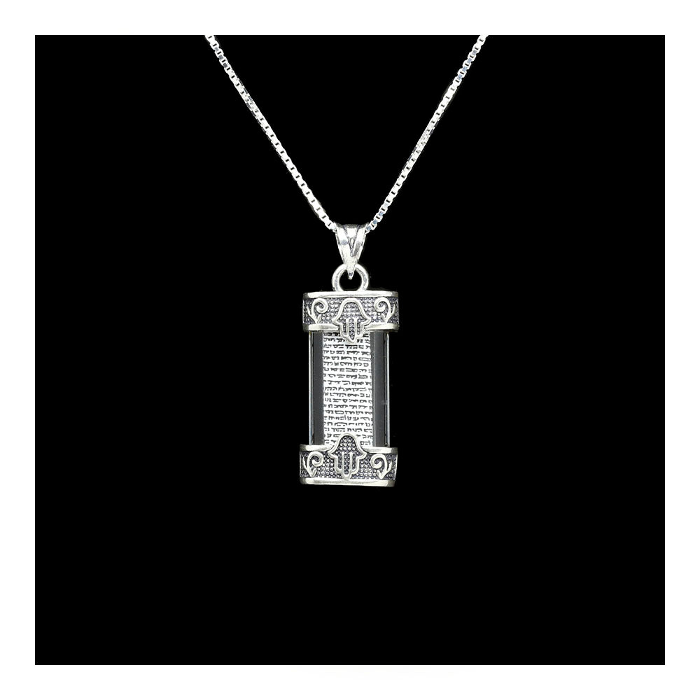 Sterling Mezuzah Necklace with Visible Klaf