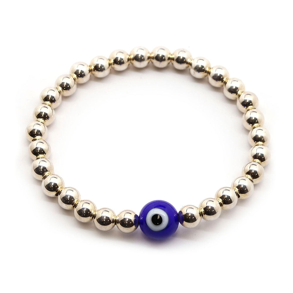 Silver Bead Bracelet with Evil Eye