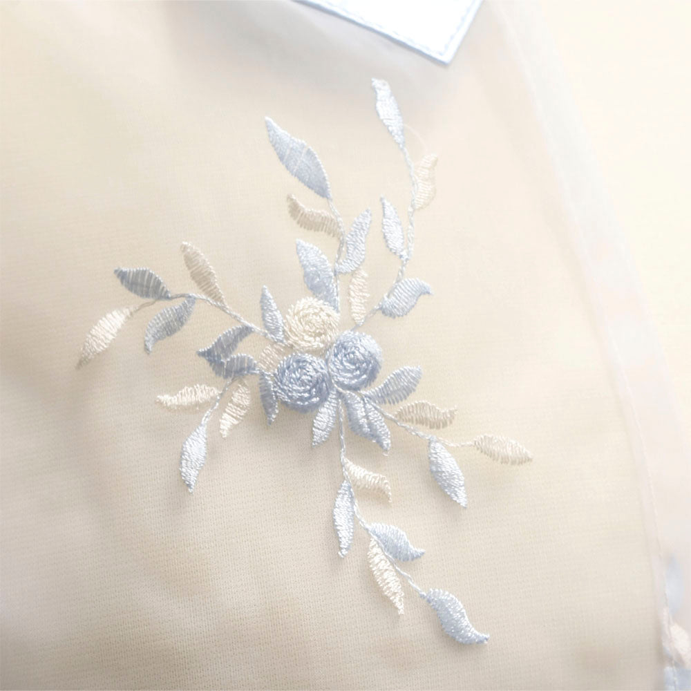 Tallit Set White Organza with Baby Blue Floral