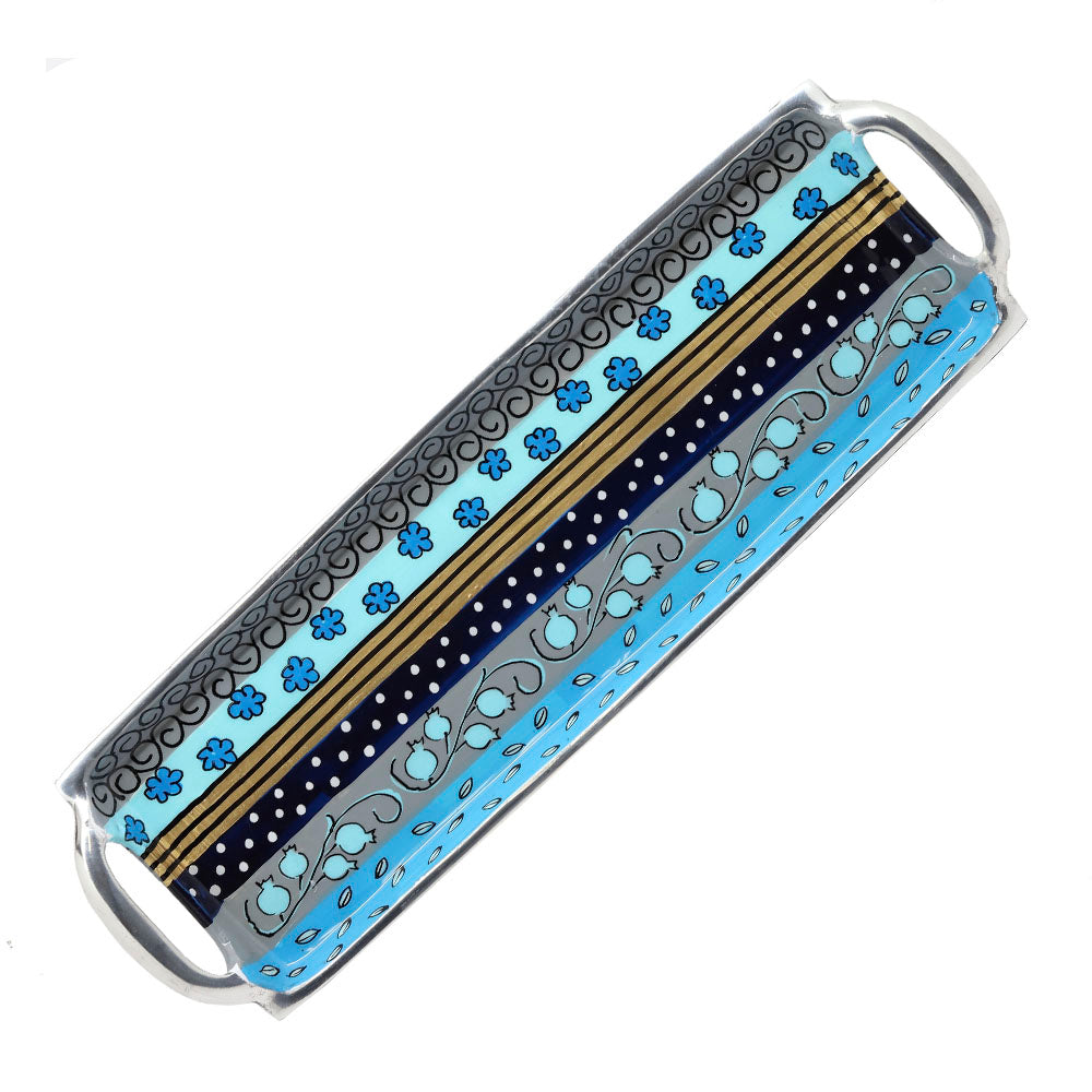 Handled Tray Blue & Black Pattern