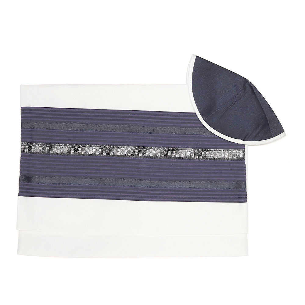 Tallit Set in Purple on Ivory