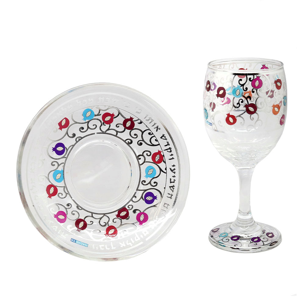 Kiddush Set Pomegranates on Glass