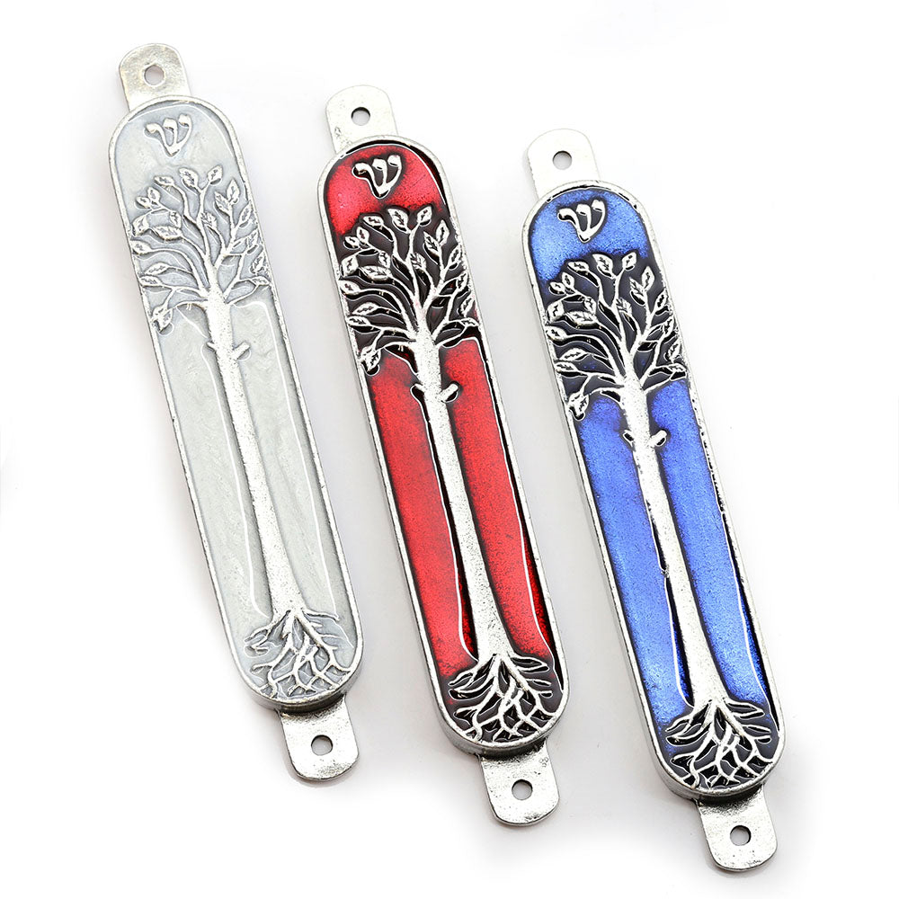 Tree of Life Pewter and Enamel Mezuzah