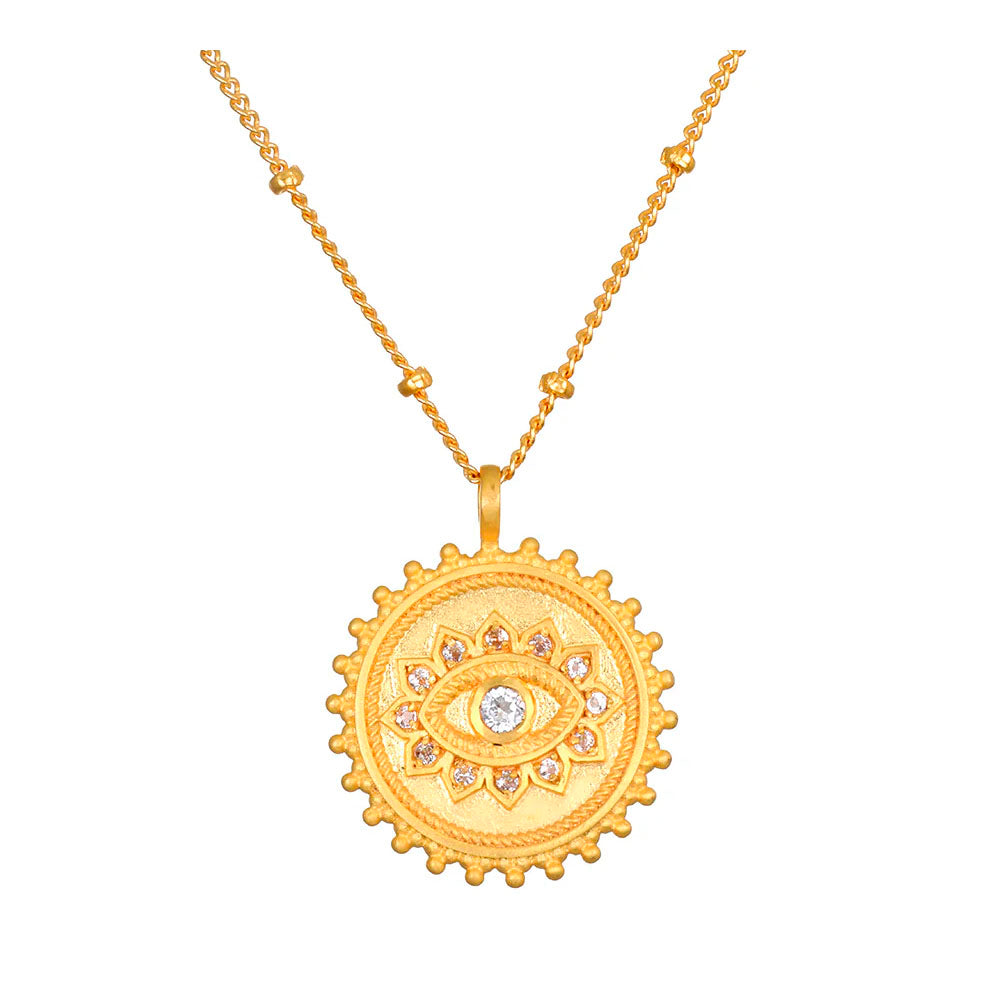 True Visionary White Topaz Evil Eye Coin Necklace