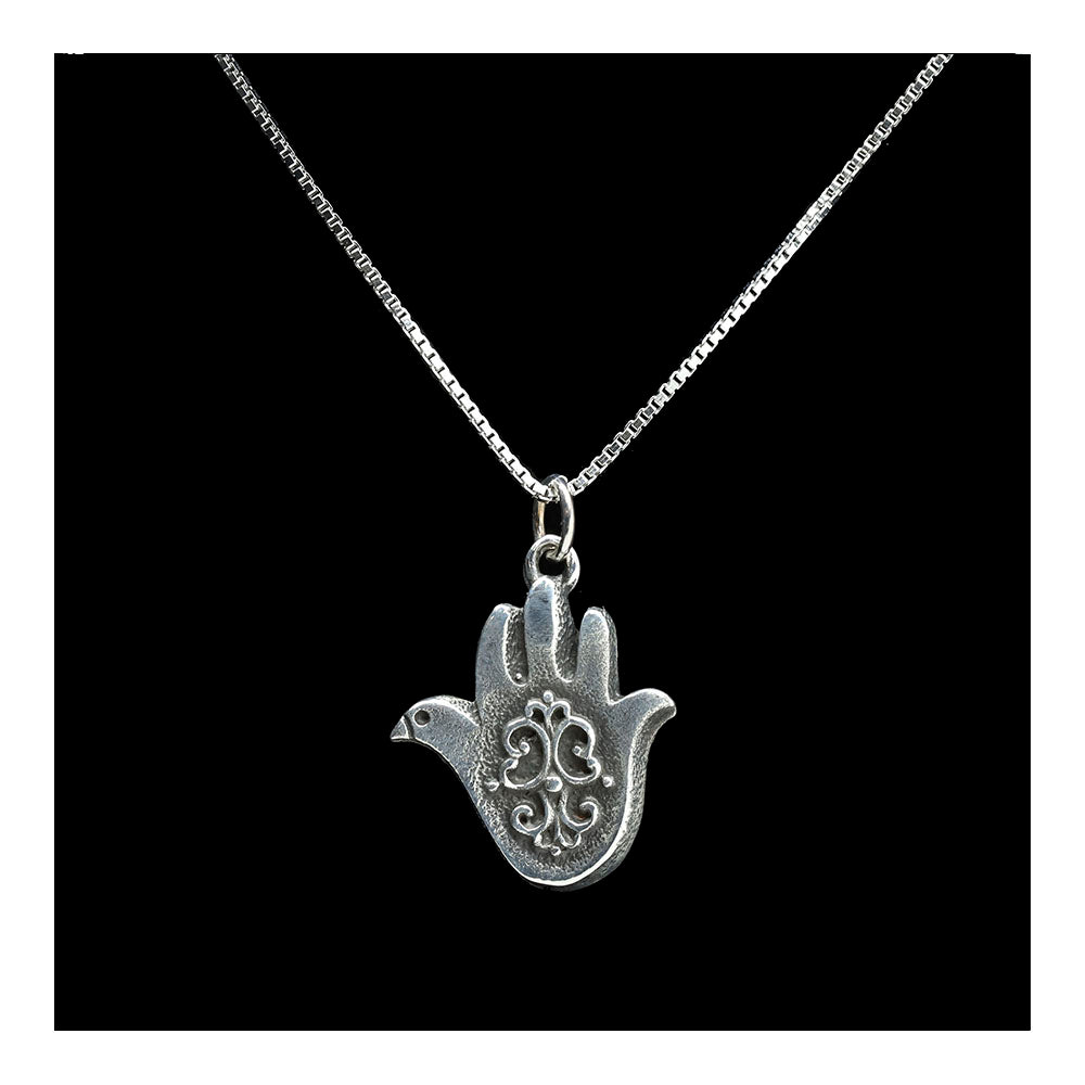 Sterling Hamsa and Dove Necklace
