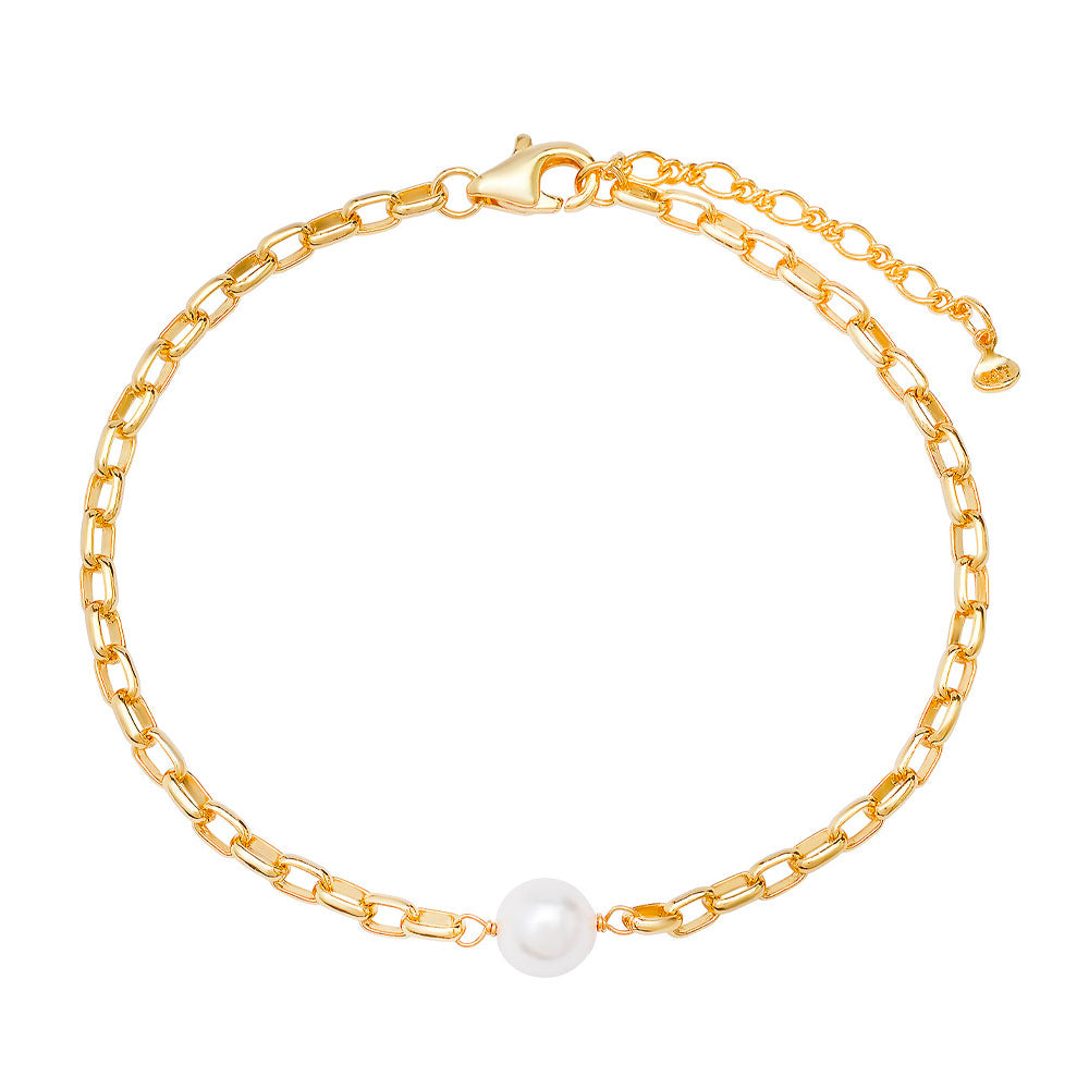 Delicate Oval Link Chain Bracelet with Pearl Accent