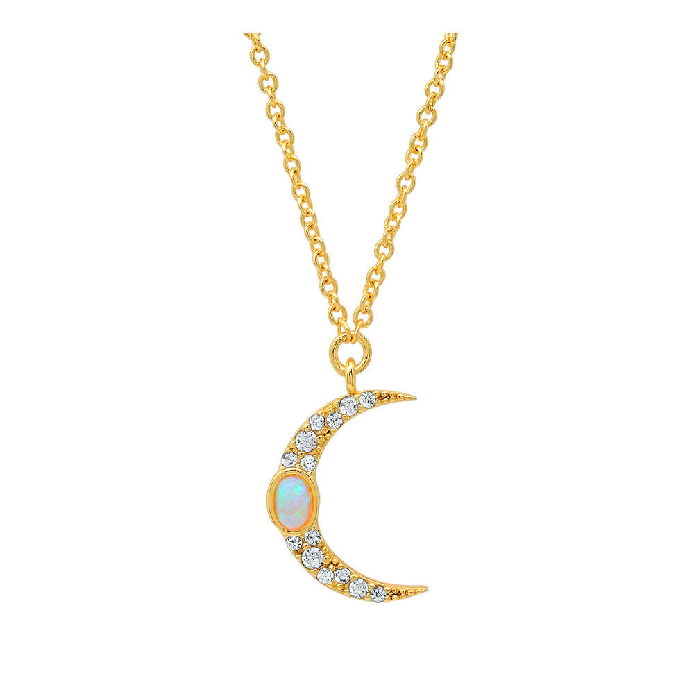 Pave Moon Pendant with Opal Accent