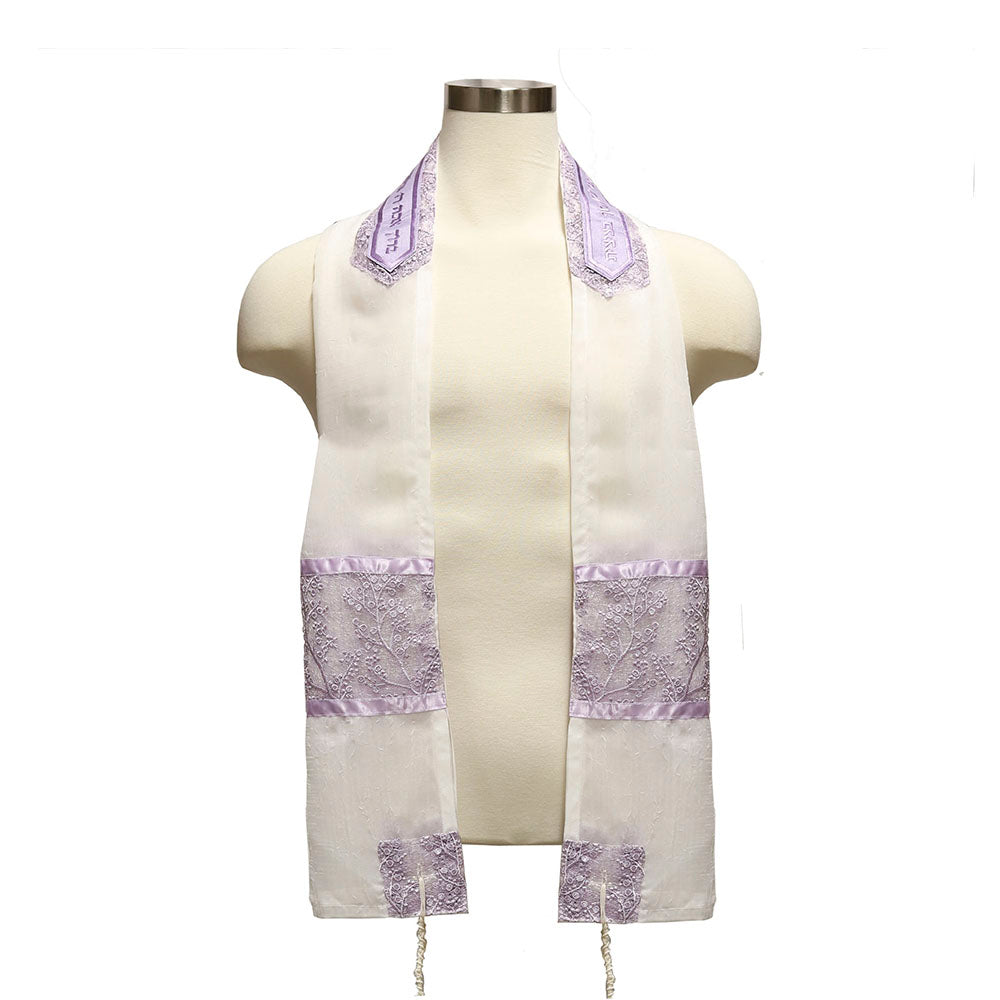 Tallit Set Lavender Embroidered Flowers