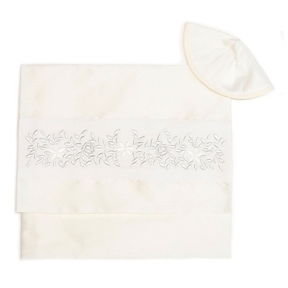 Tallit Set Silver Embroidered Rose