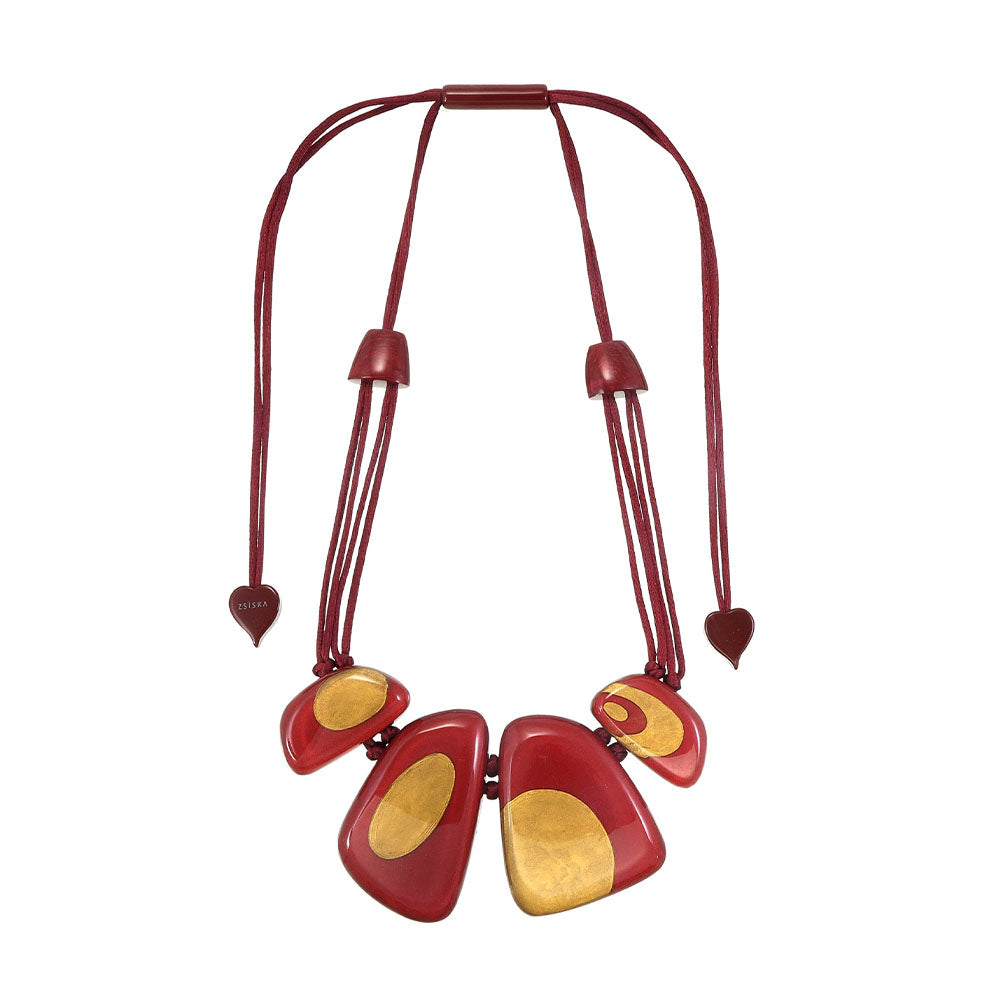 Artisan 4 Bead Necklace with Red & Gold Paint