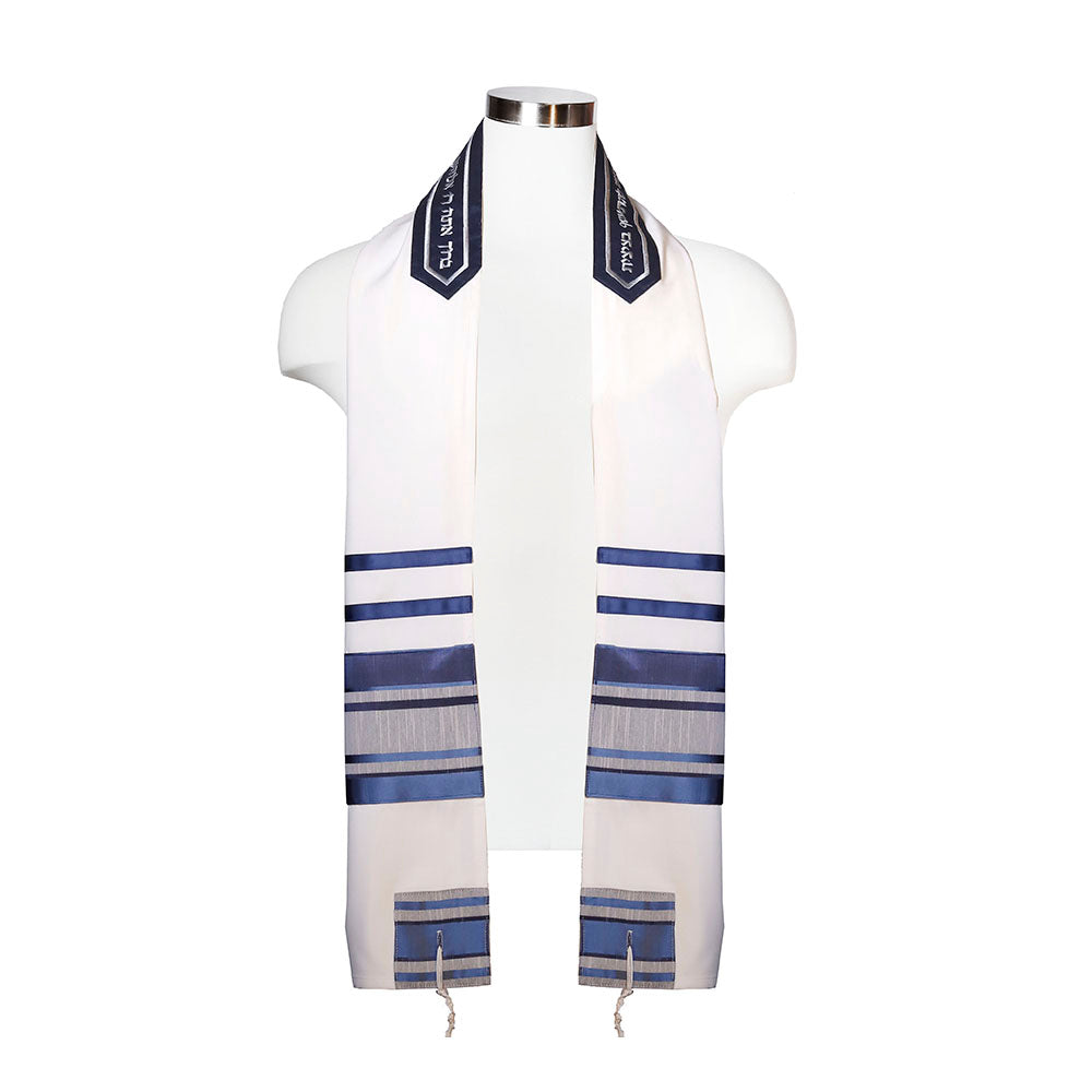 Navy and Silver on Brushed Cotton Tallit Set