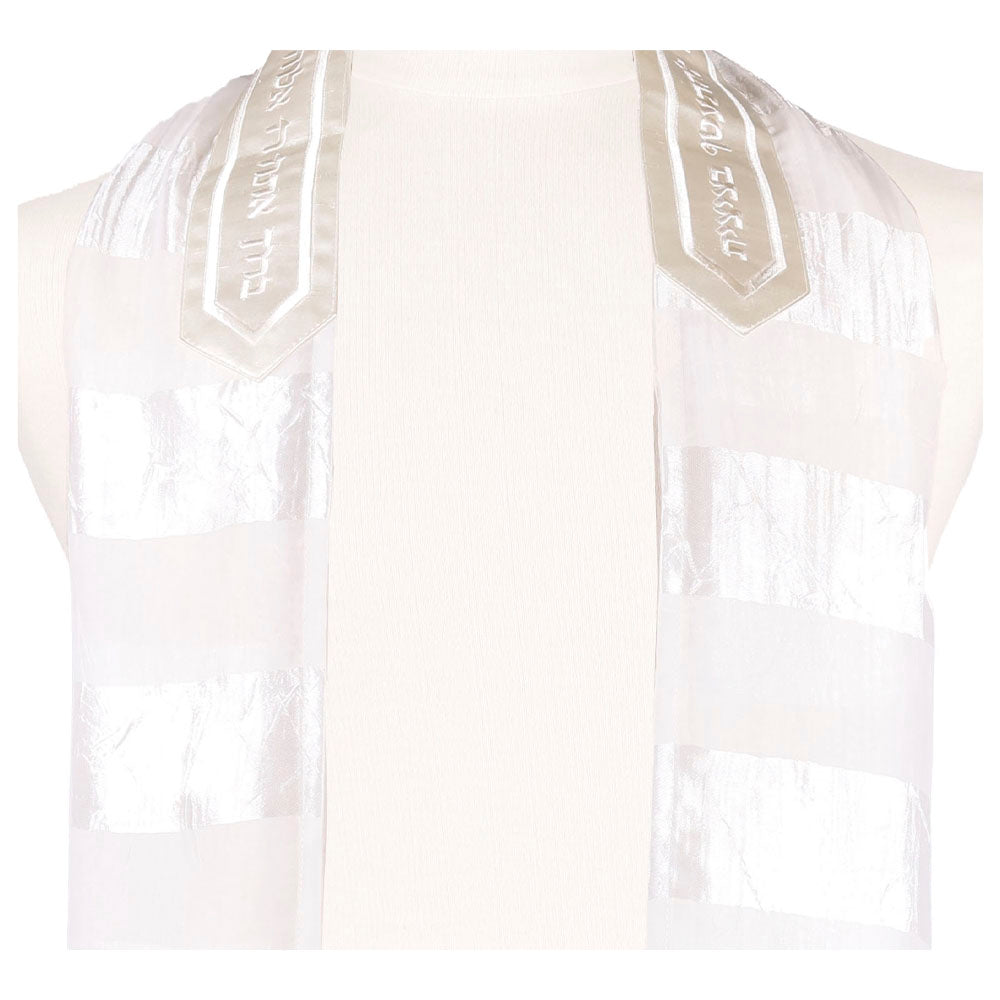 White Organza and White Ribbon Tallit Set