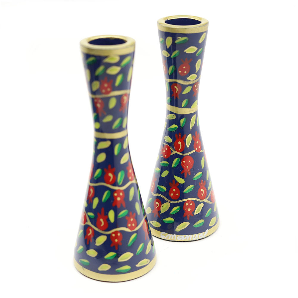 Hand Painted Pomegranate Shabbat Candlesticks