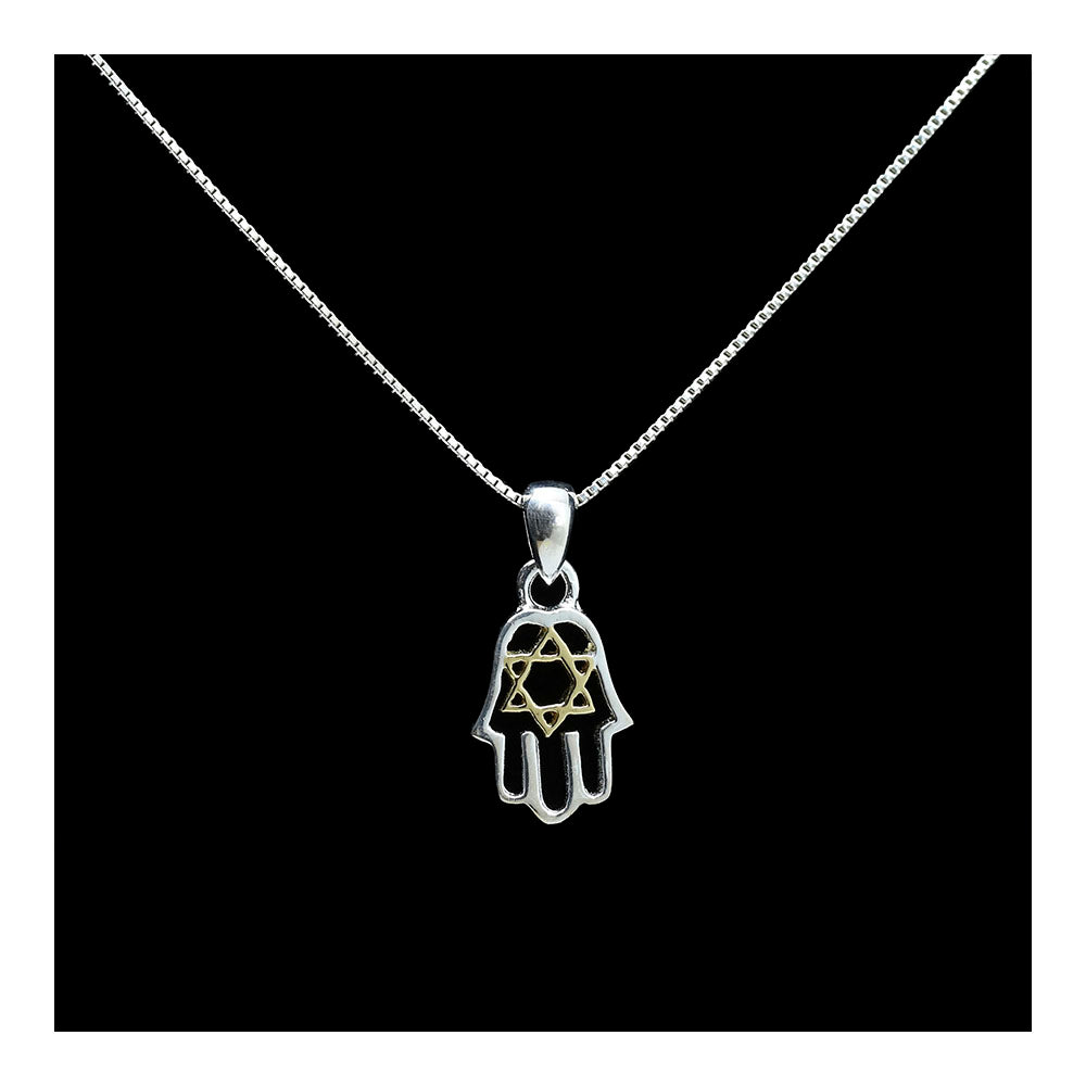 Sterling Hamsa and Star of David Necklace