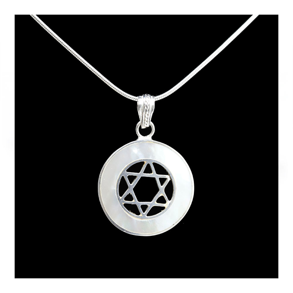 Star of David Encircled by Mother of Pearl Necklace