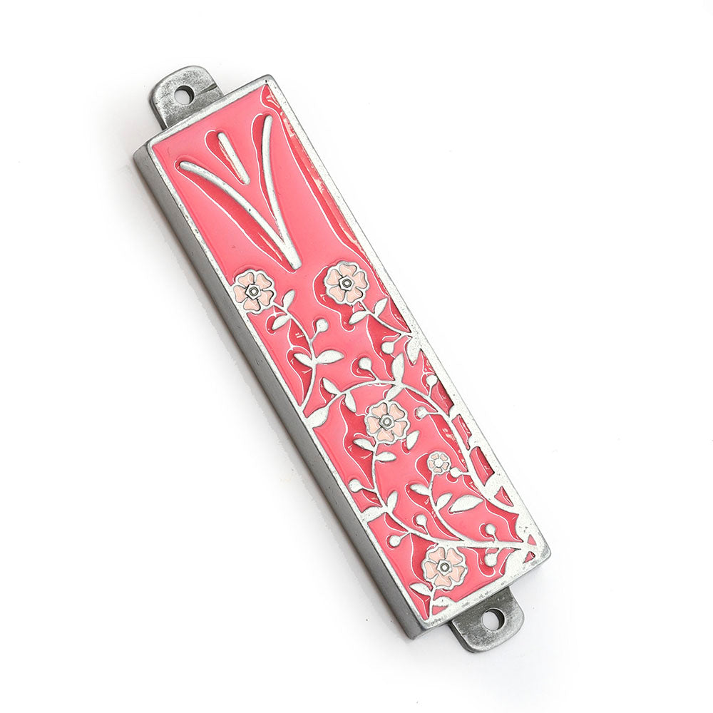 Mezuzah with Flowers on Pewter