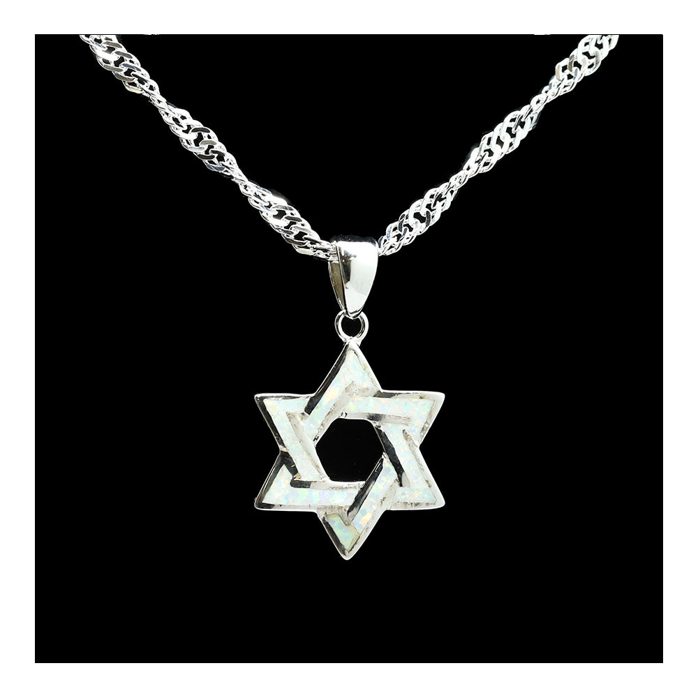 White Opal Star of David Necklace