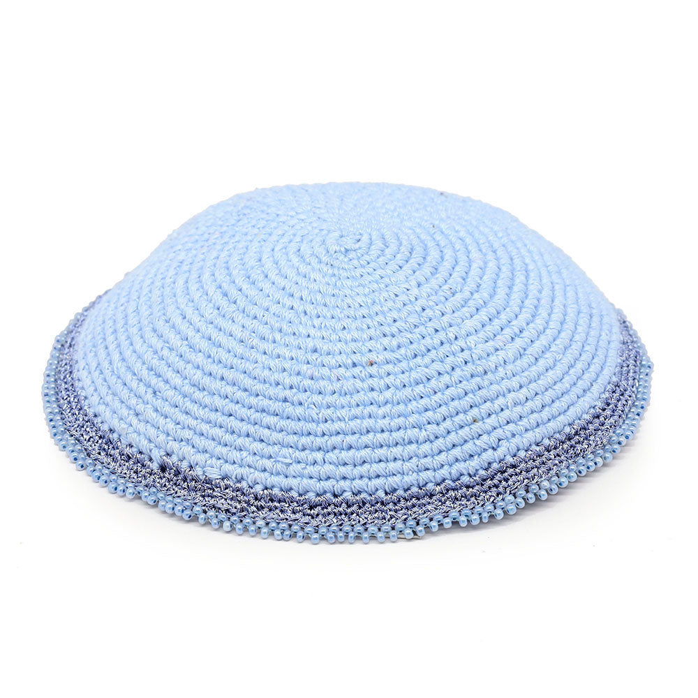 Beaded Kippah with Metallic Stripe