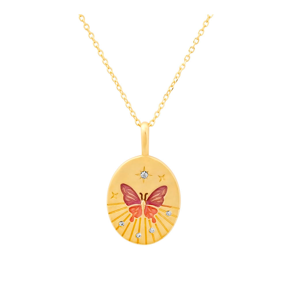 Butterfly Coin Pendant Necklace
