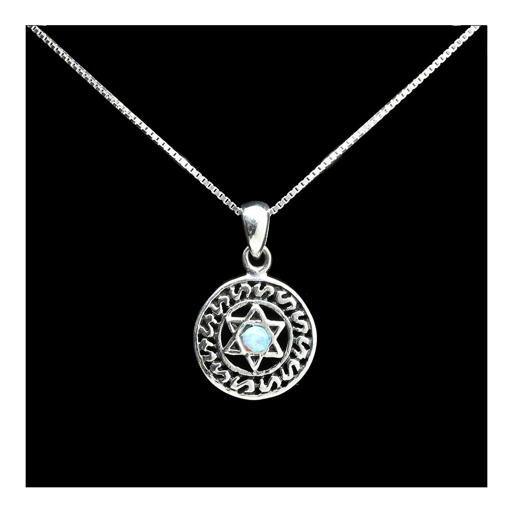 Sterling Medallion Star of David with Opal Necklace