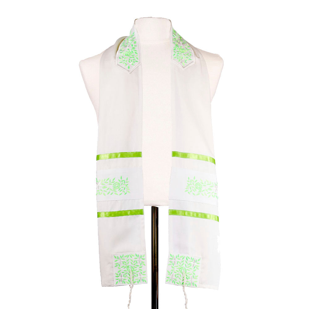 Tallit Set Lime Green Embroidered Rose