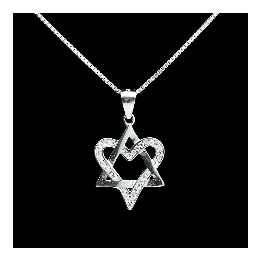 Sterling Woven Heart Star of David with Gems Necklace