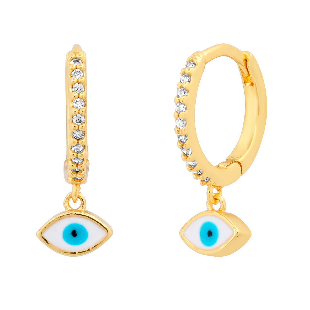 Pave CZ Huggie with Enamel Evil Eye Charm