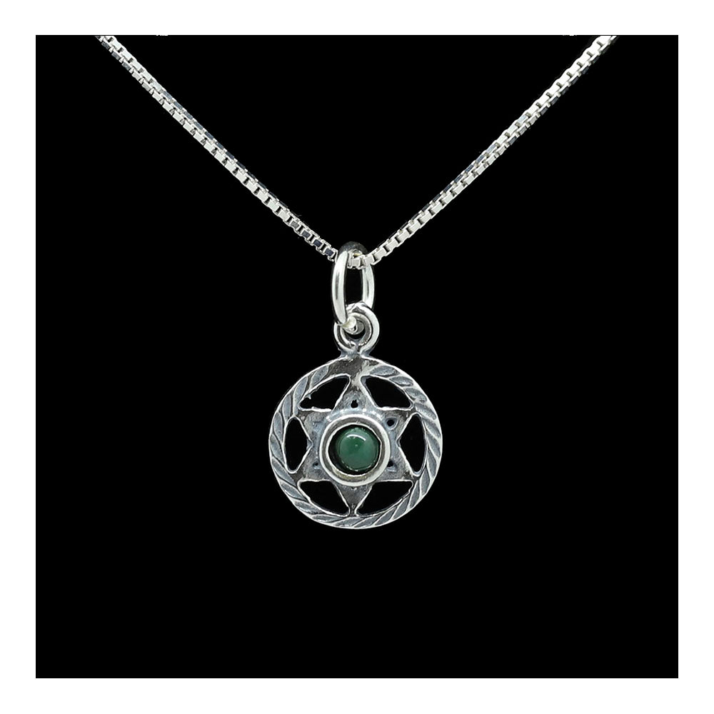 Encircled Star of David with Green Stone Necklace