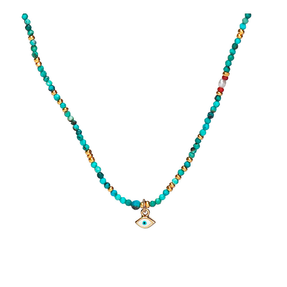 Beaded Necklace with Evil Eye Dangle