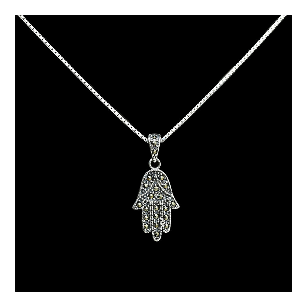 Sterling and Marcasite Hamsa Necklace