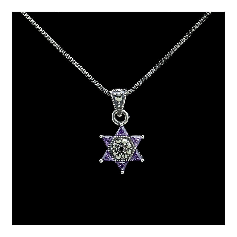 Marcasite Star of David with Stone Necklace