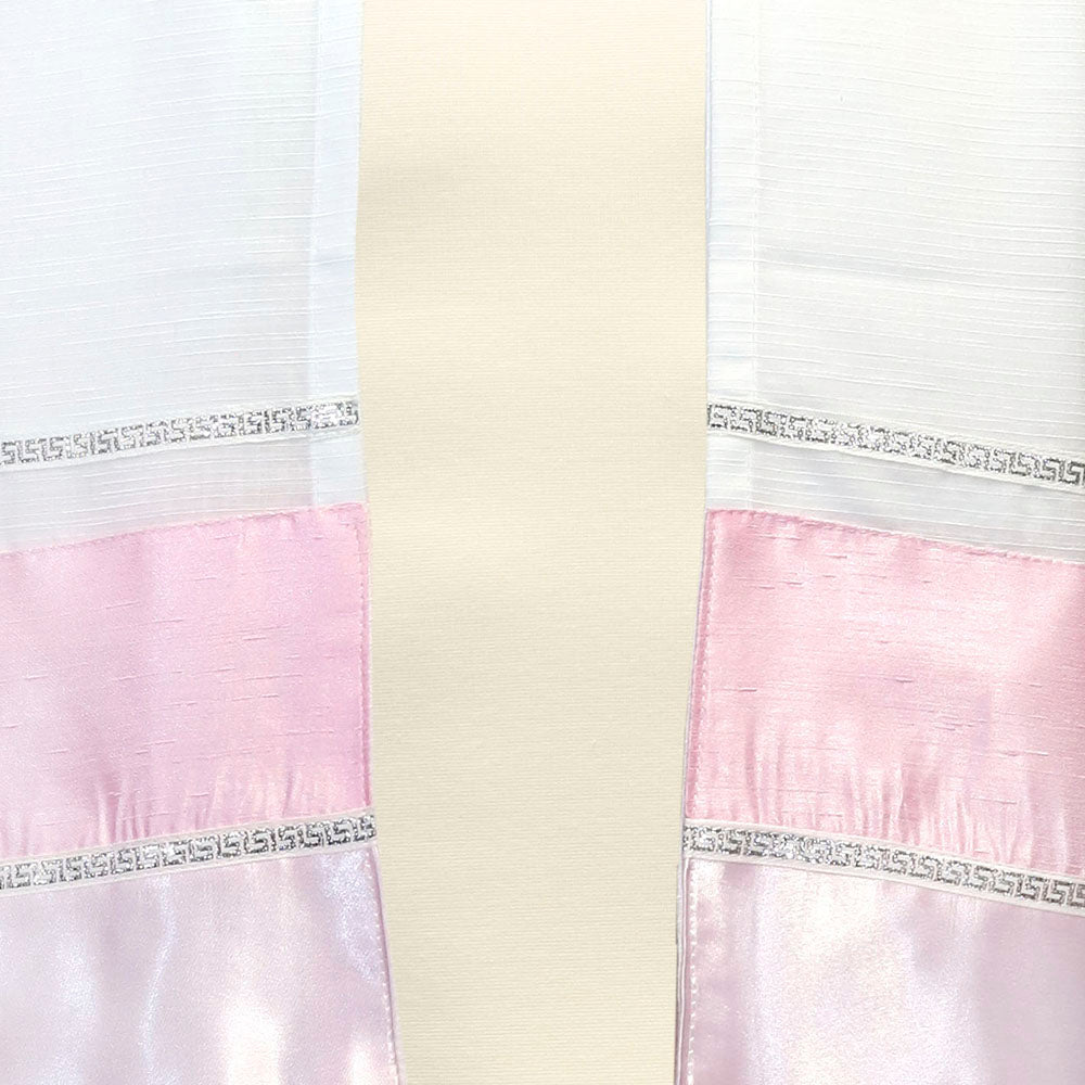 Tallit Set White Chiffon with Silver & Pink
