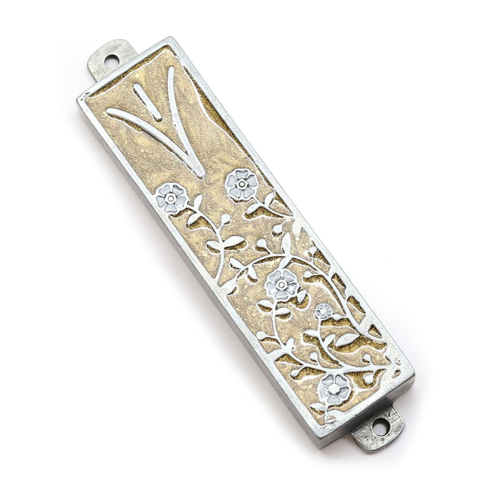 Mezuzah with Flowers on Pewter