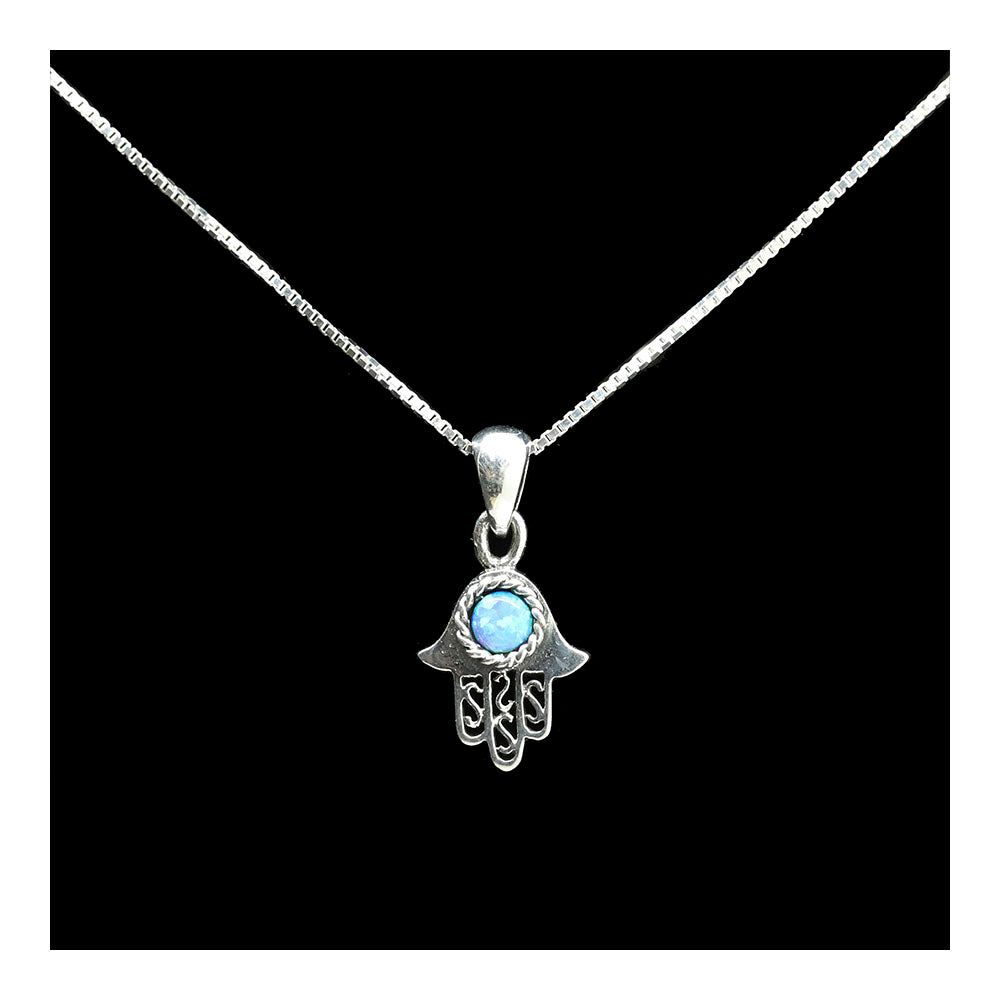 Sterling Hamsa with Opal Necklace
