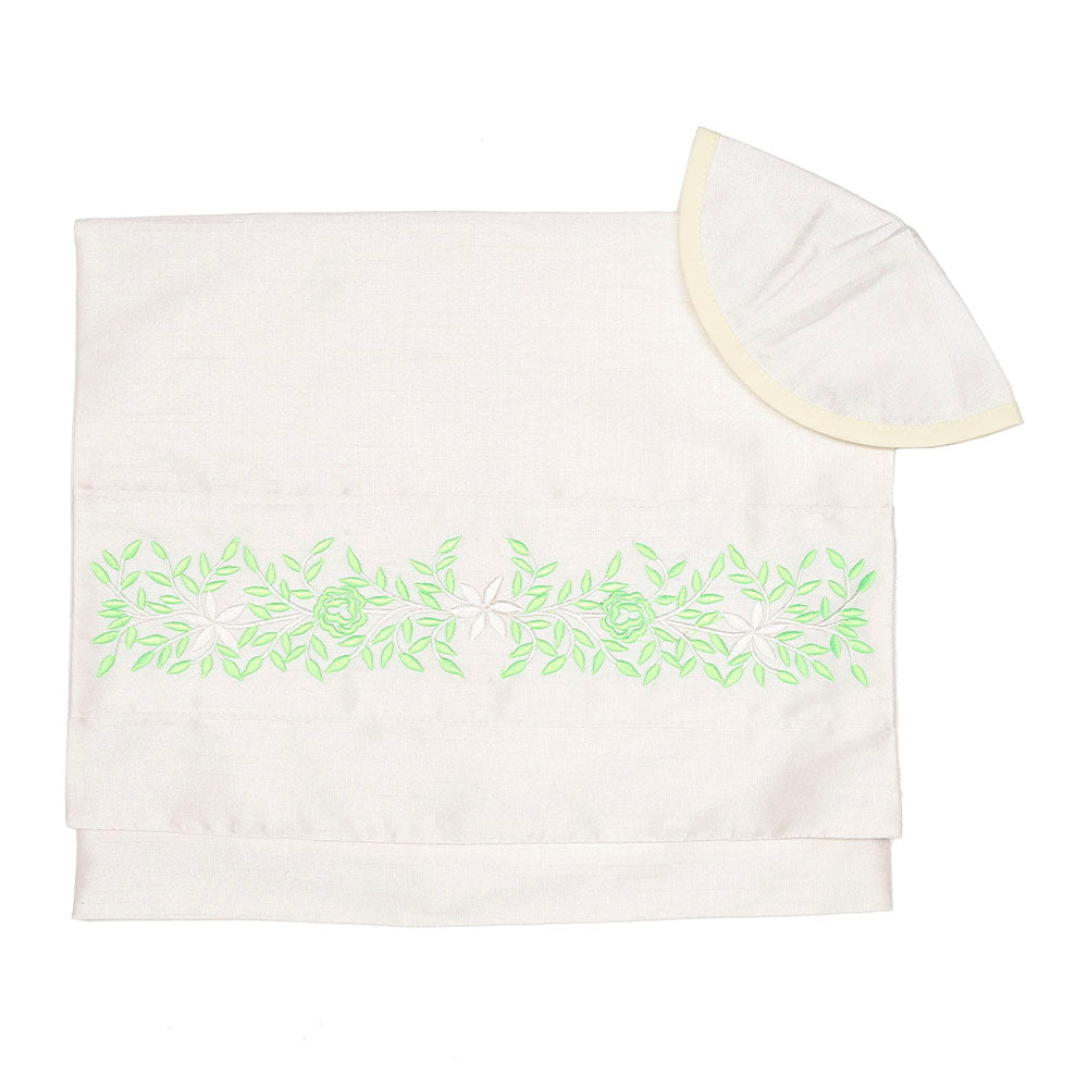 Tallit Set Lime Green Embroidered Rose