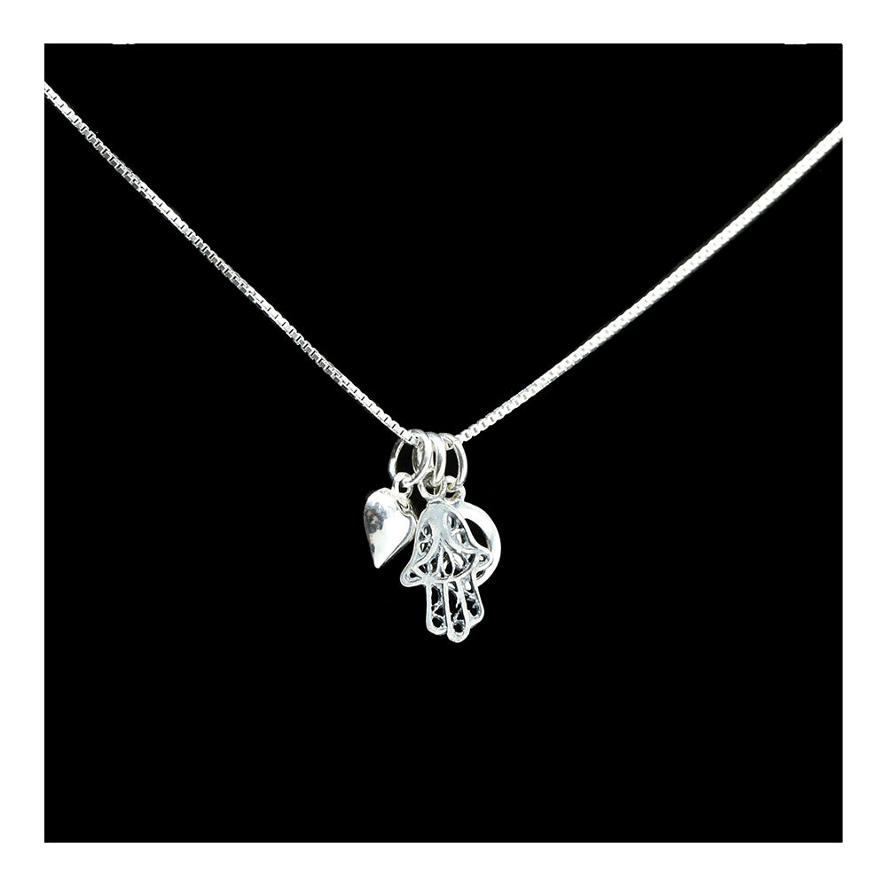 Hamsa, Heart, and Peace Symbol Necklace