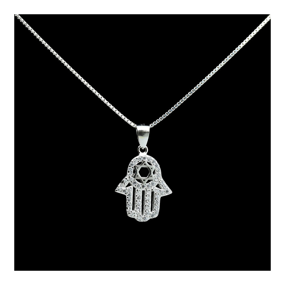 Sterling Hamsa and Star of David Necklace