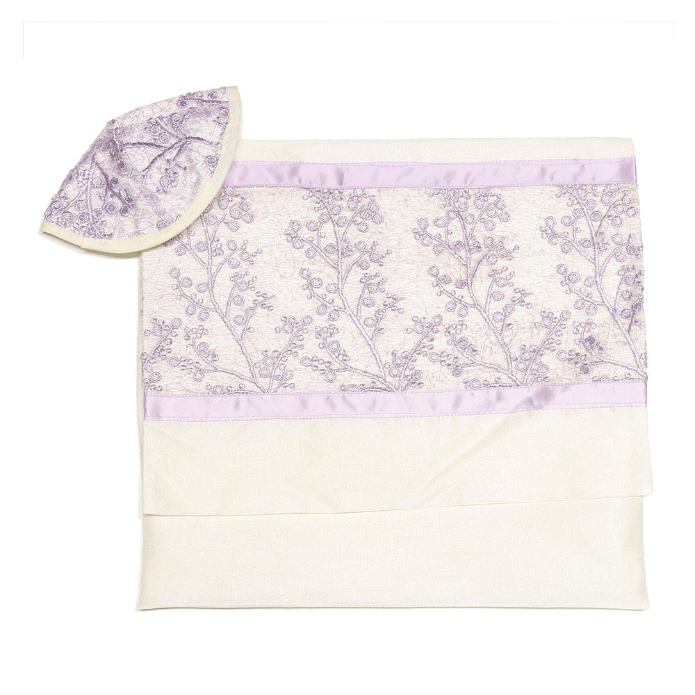 Tallit Set Lavender Embroidered Flowers