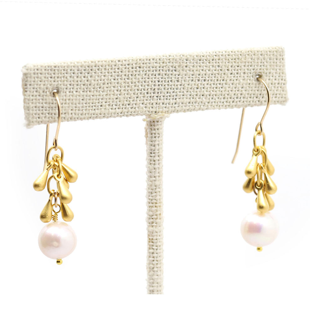 Pearl and Matte Gold Drop Earrings