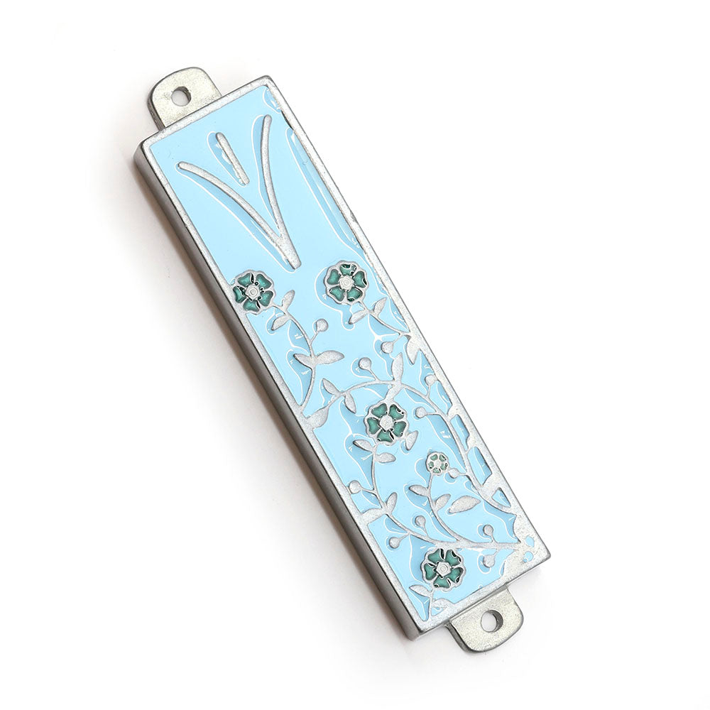 Mezuzah with Flowers on Pewter