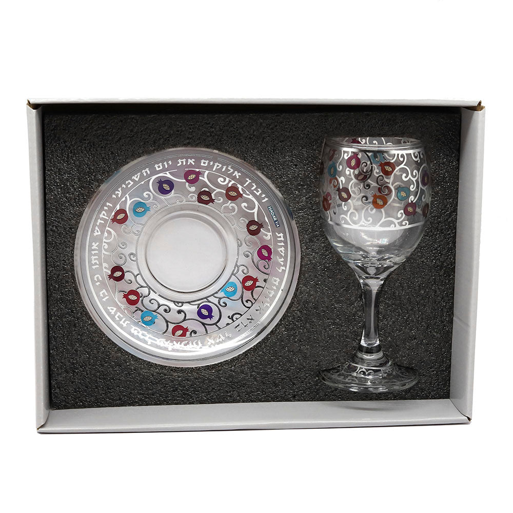 Kiddush Set Pomegranates on Glass