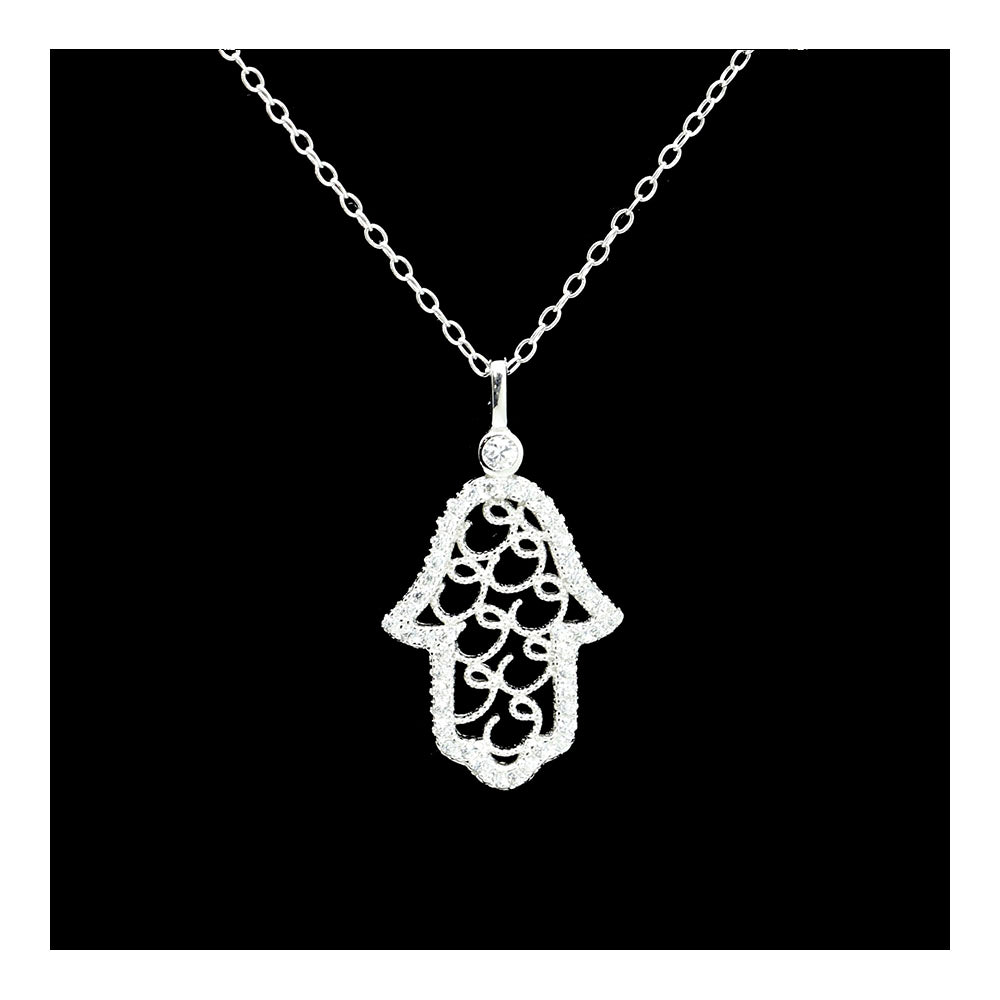 Lacework Hamsa with CZs Necklace