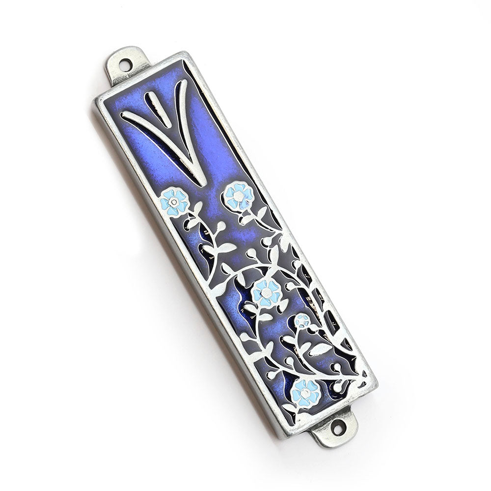 Mezuzah with Flowers on Pewter
