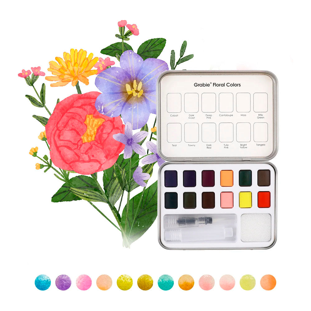 Watercolor Pocket Set Of 12 With Brush - Floral Colors