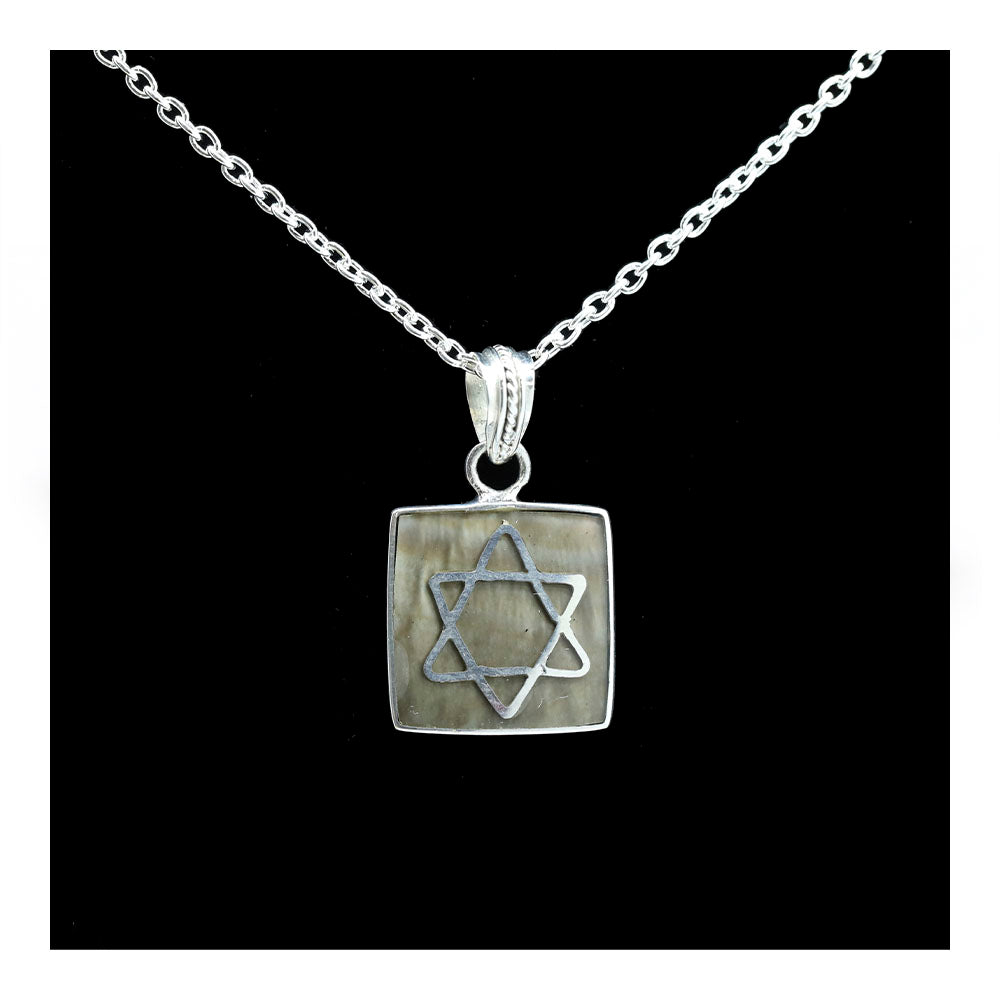 Star of David on Square Mussel Shell Necklace