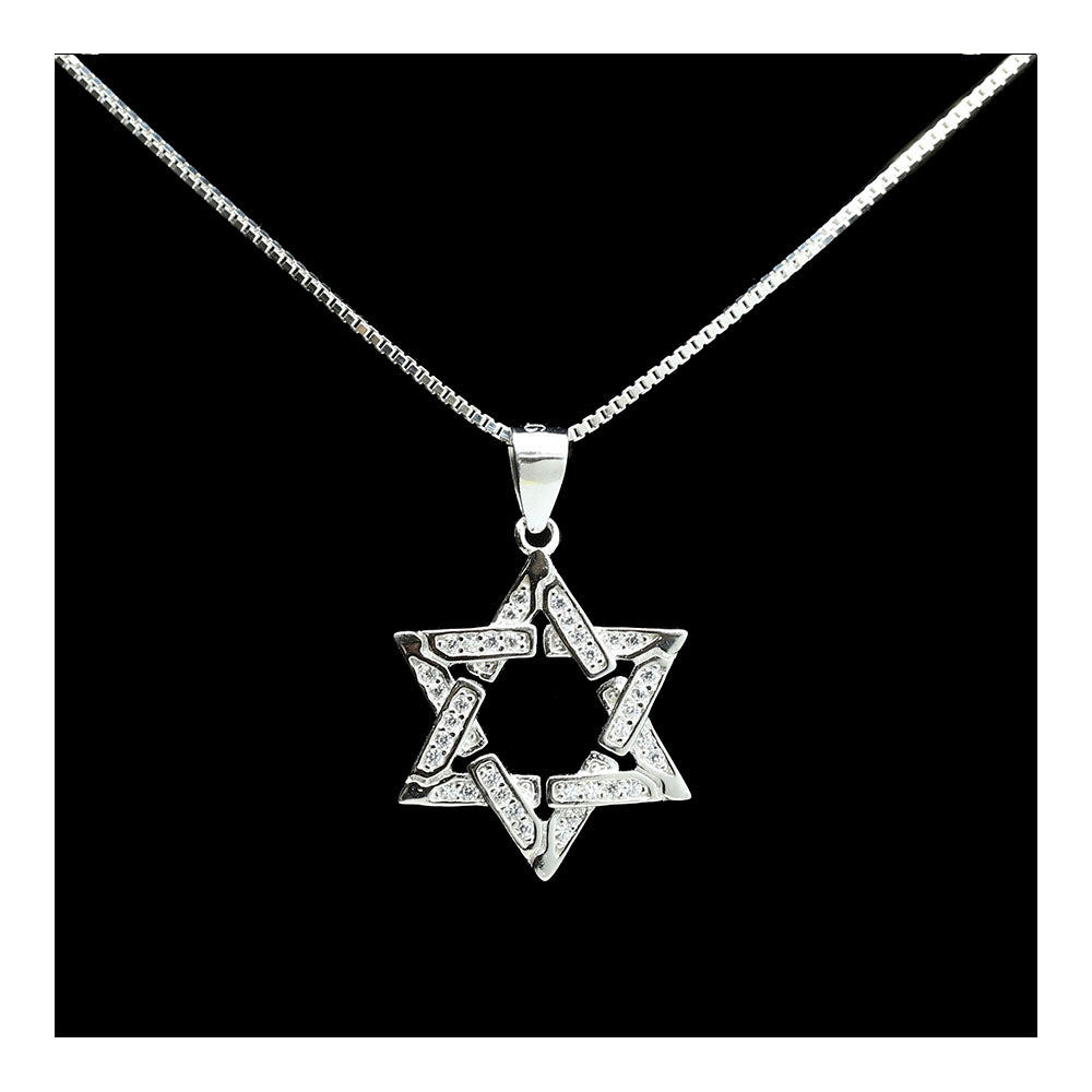 Sterling Woven Star of David with Gems Necklace