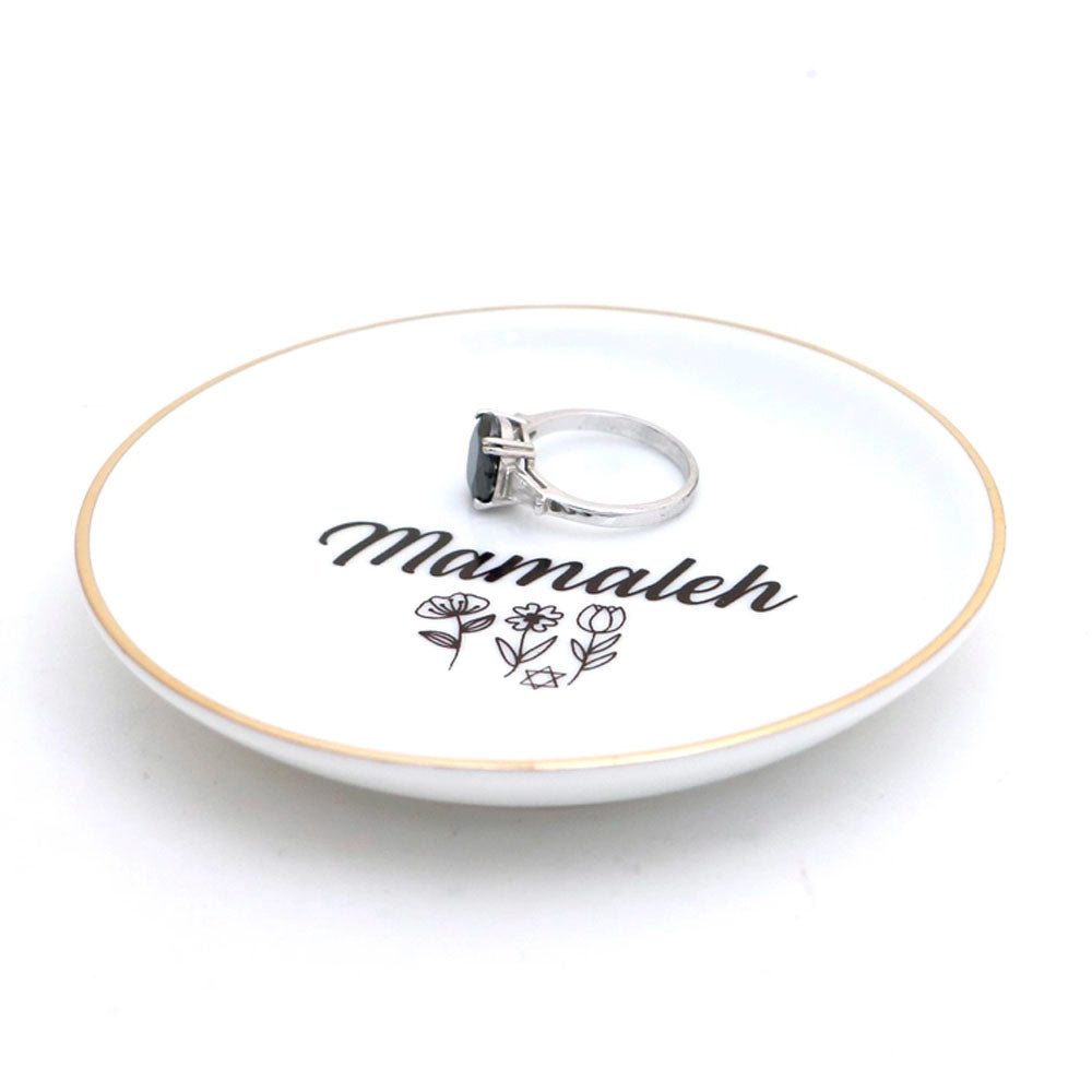 Mamaleh Ring Dish, Yiddish Ring Holder with 22K Gold Accents