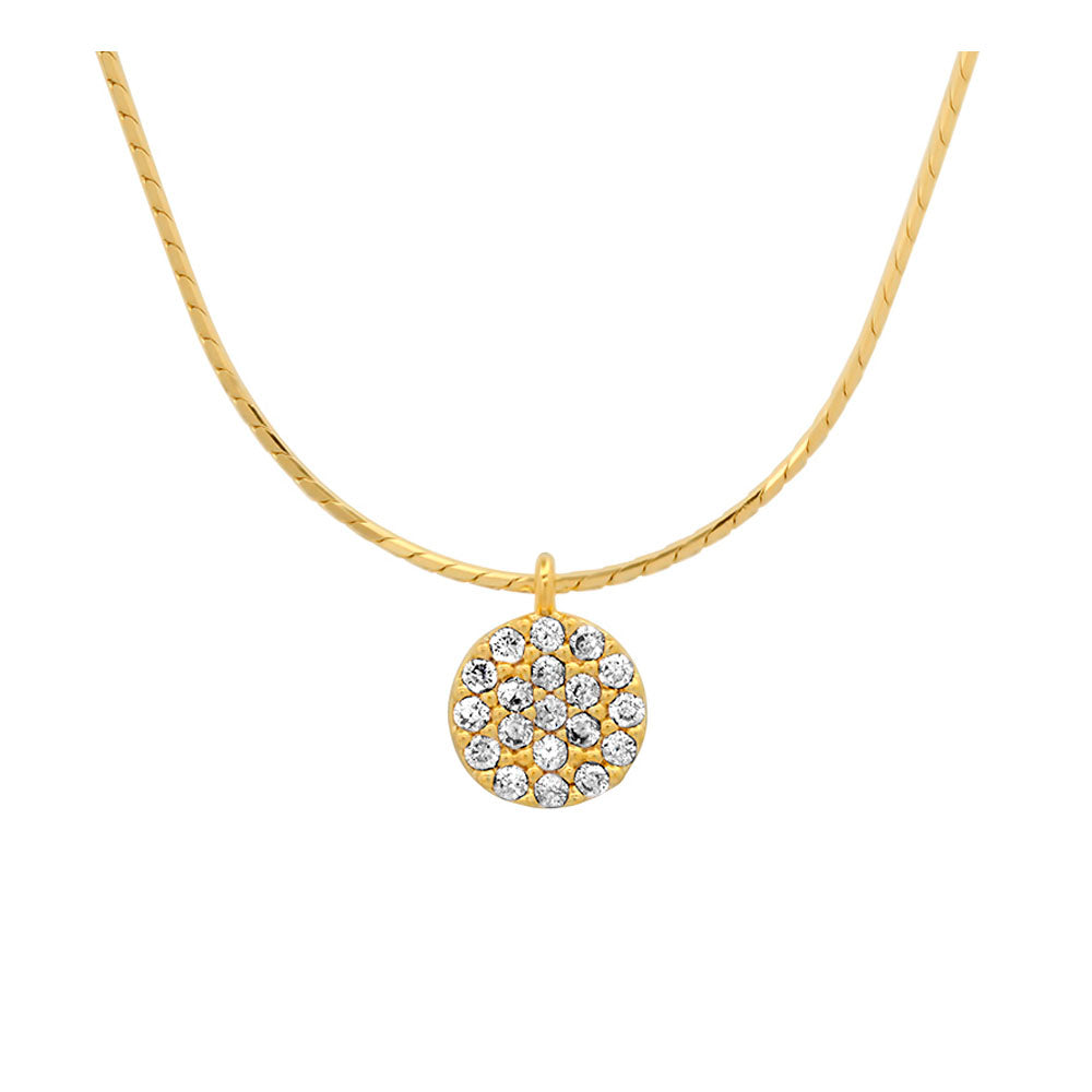 Gold Vermeil Necklace with Pave Cubic Zirconia Disc