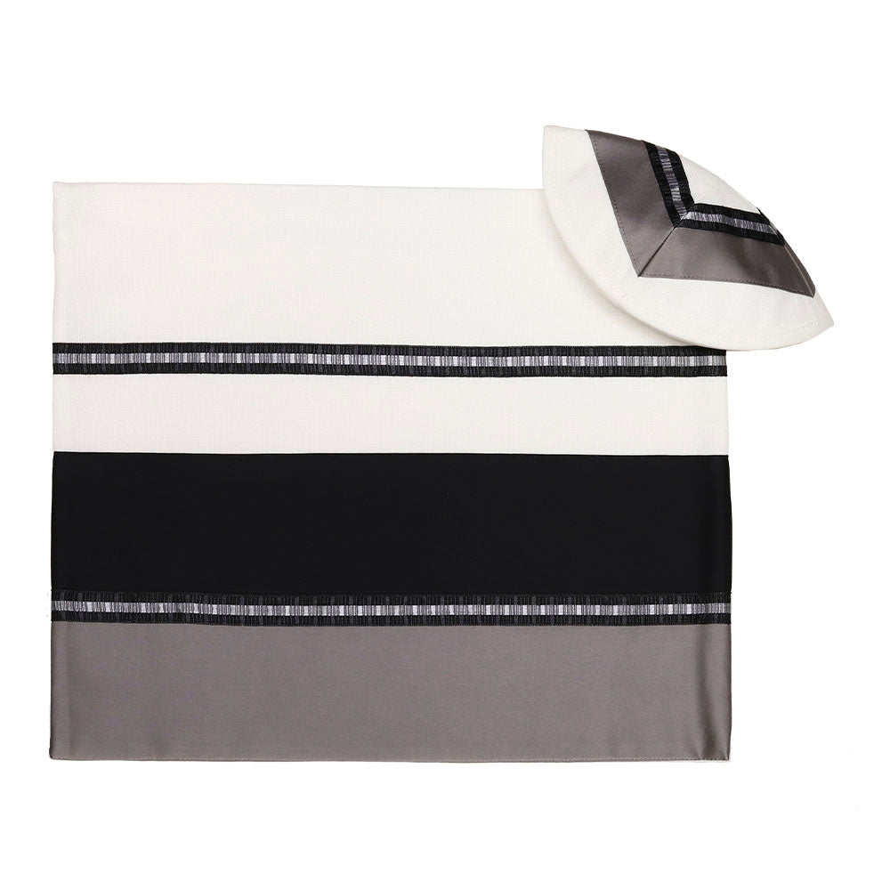 Tallit Set- Ramat Hasharon (Gray and Black wtih Silver Stripe)