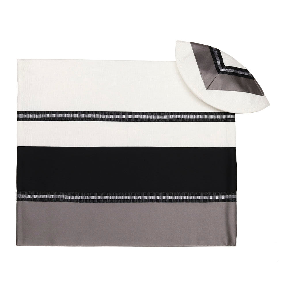 Ramat Hasharon (Gray and Black wtih Silver Stripe) Tallit Set